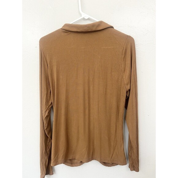 Old navy Blouse Fitted Button Down Tan Carmel Stretchy Shirt Size XL New Top - Picture 6 of 8